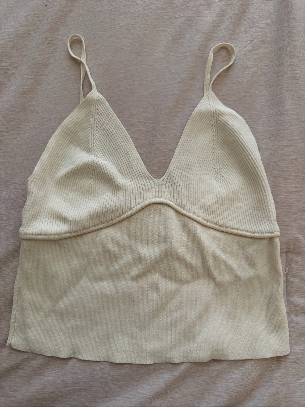Miss Love Ribbed V-Neck Cropped Cami Top - Cream